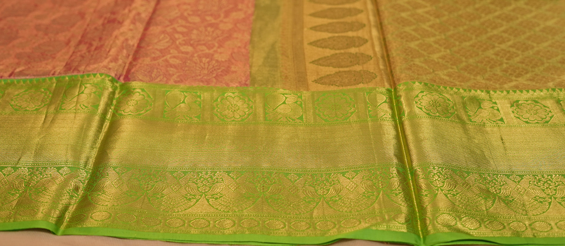Pink & Green Kanchi pattu
