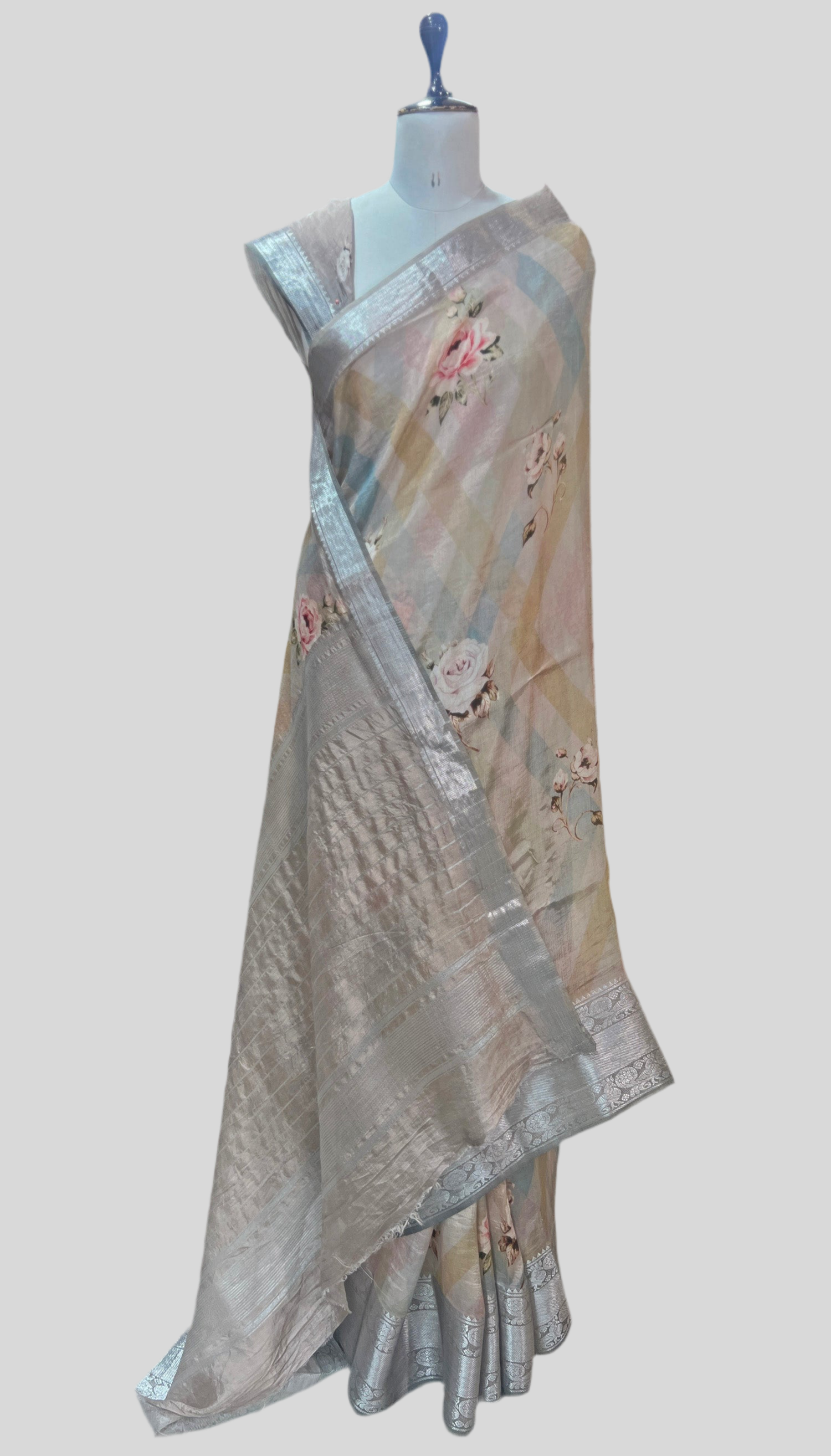 Beige & Silver Saree