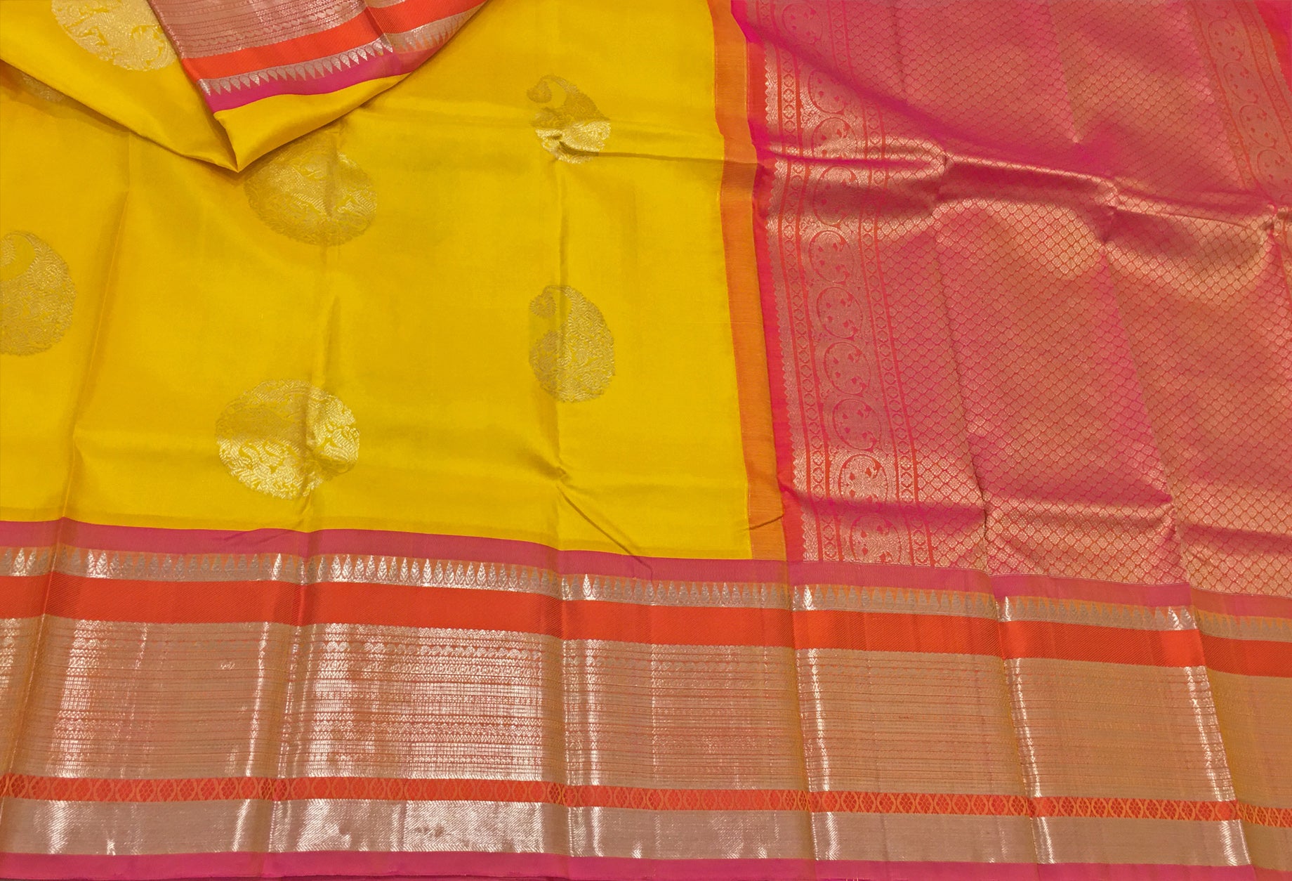 Yellow pink Kanchi pattu saree