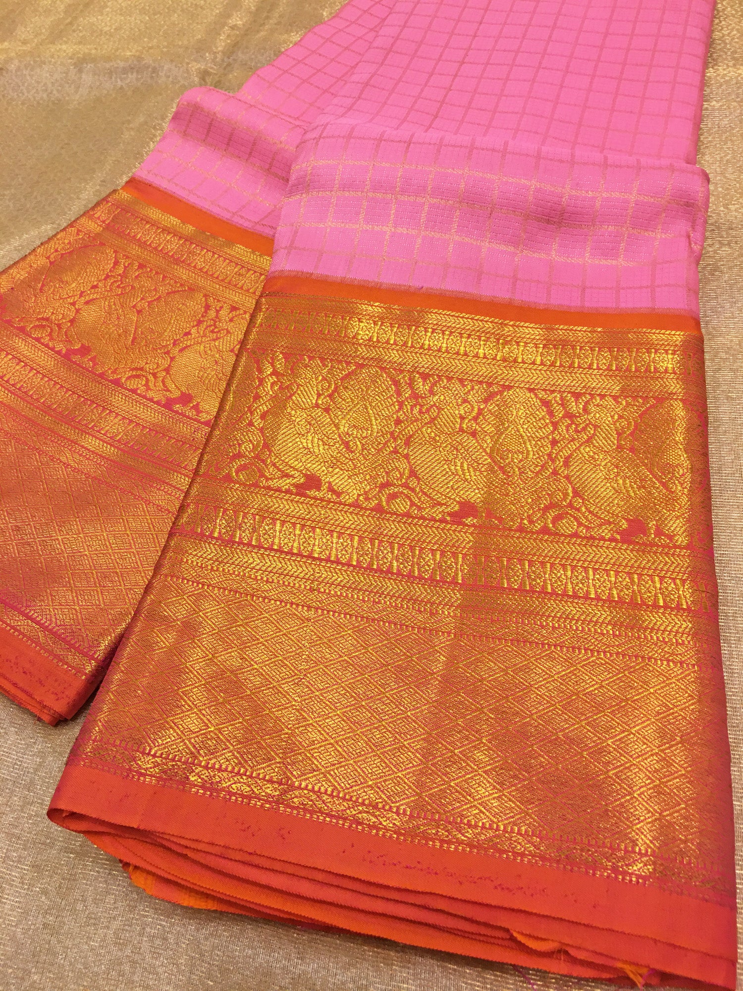 Pink & Orange Kanchi Pattu saree