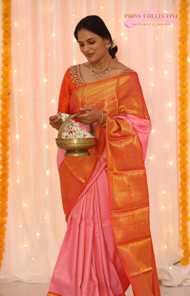 Pink & Orange Kanchi Pattu saree