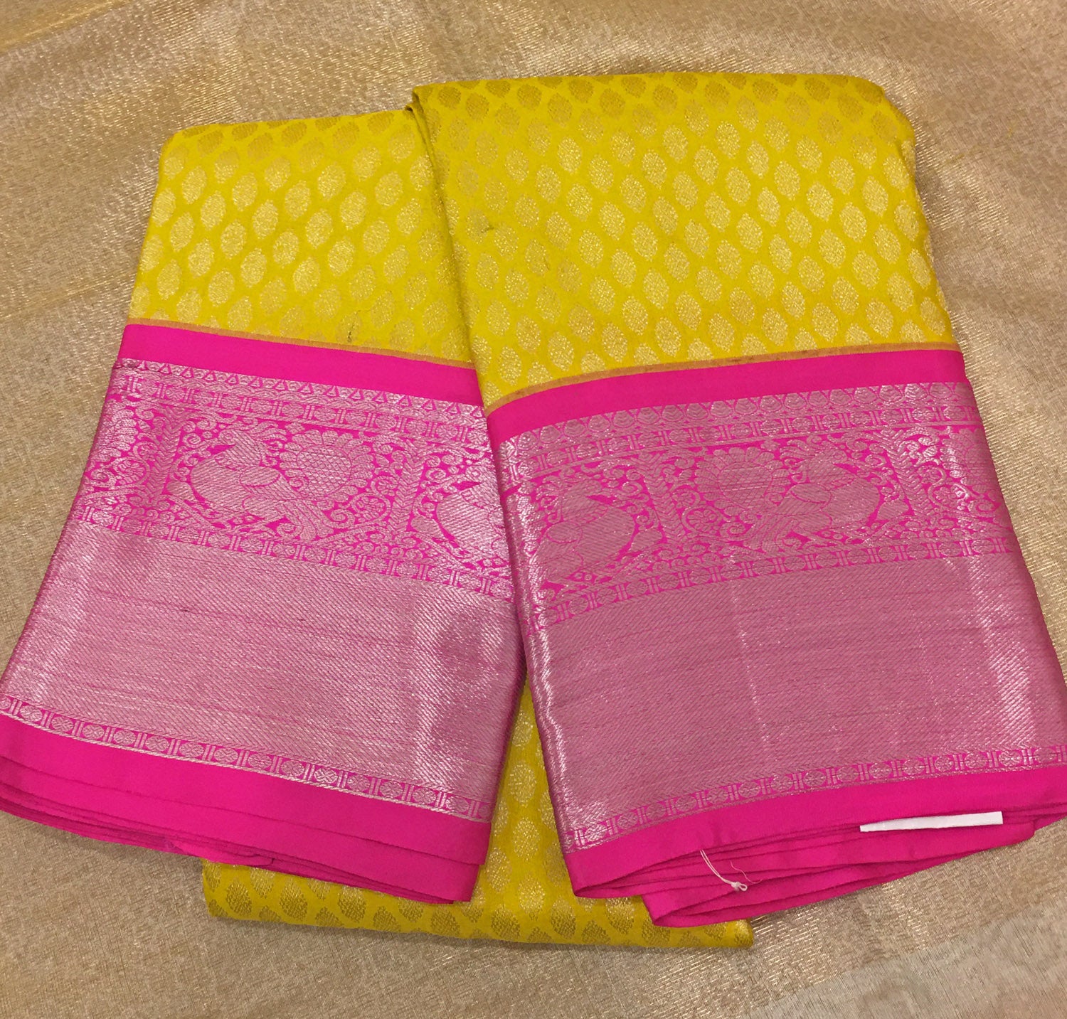 Yellow & Pink Kanchi Pattu Saree