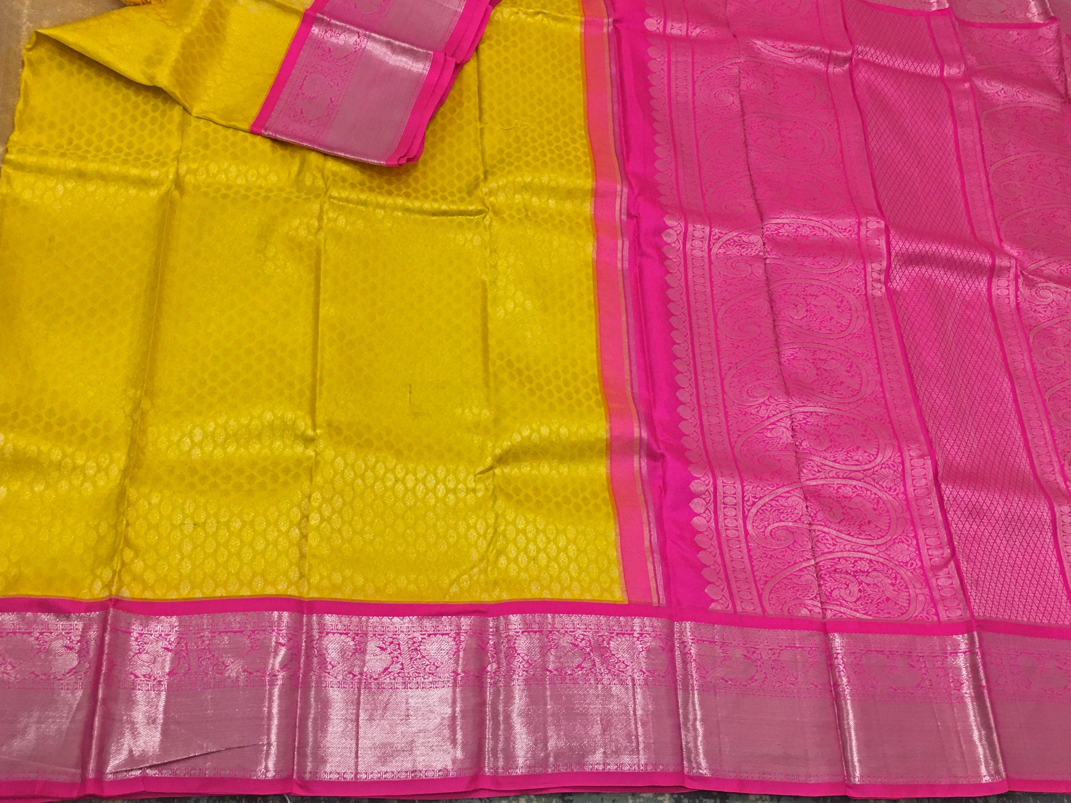 Yellow & Pink Kanchi Pattu Saree