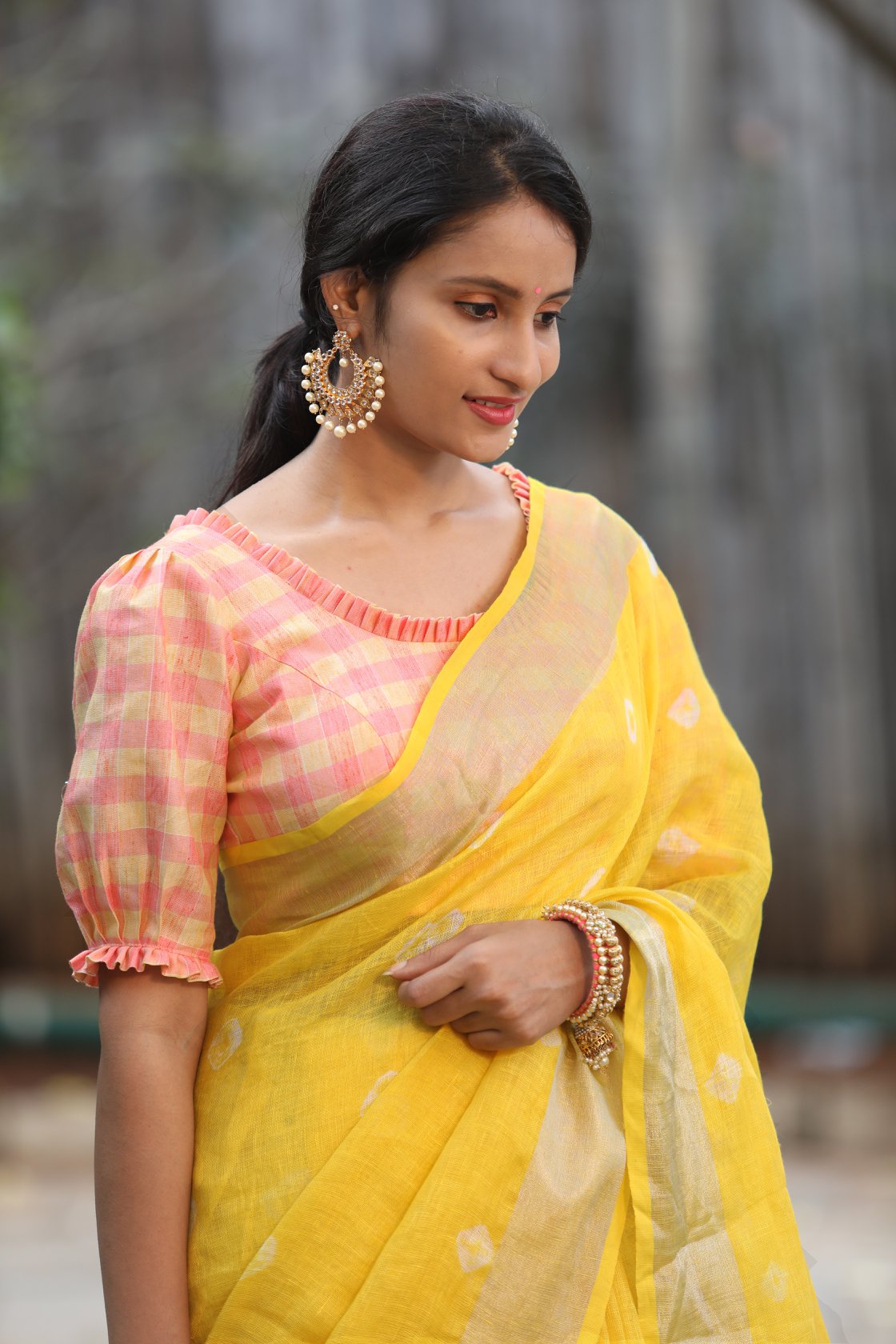 Yellow Linen Saree