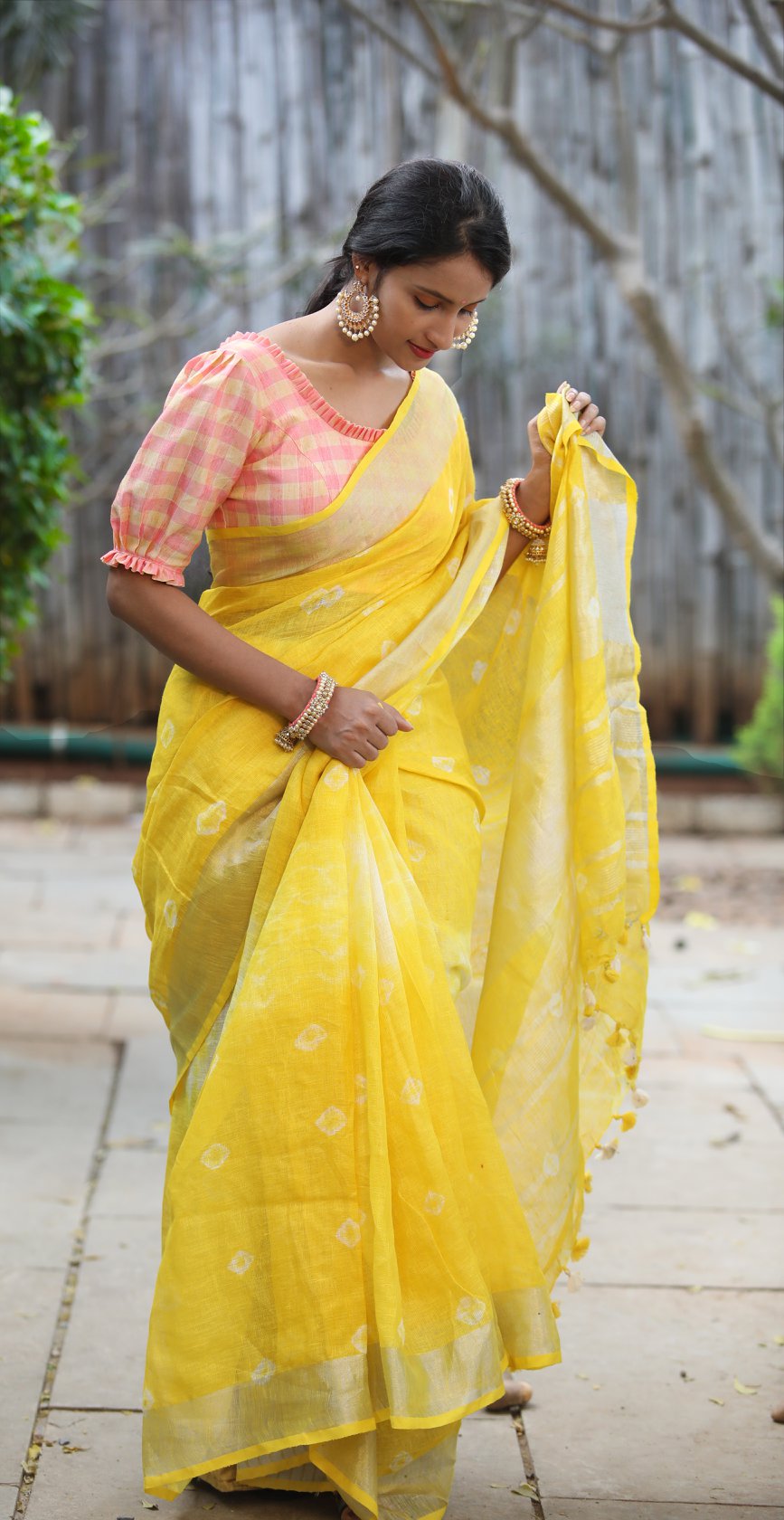 Yellow Linen Saree