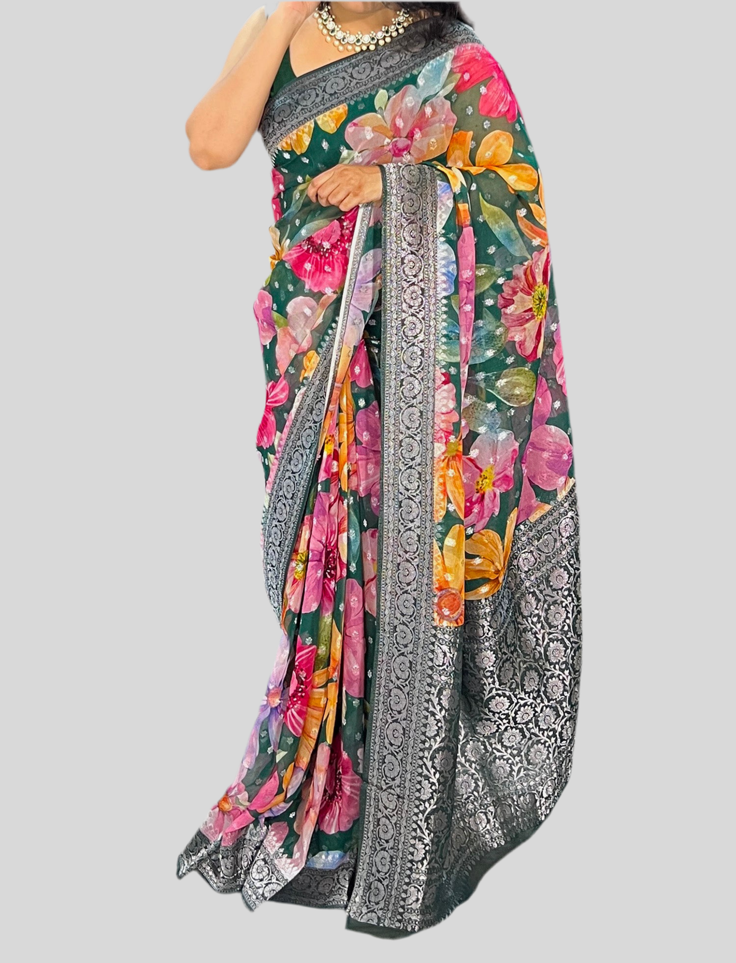 Green Floral Saree