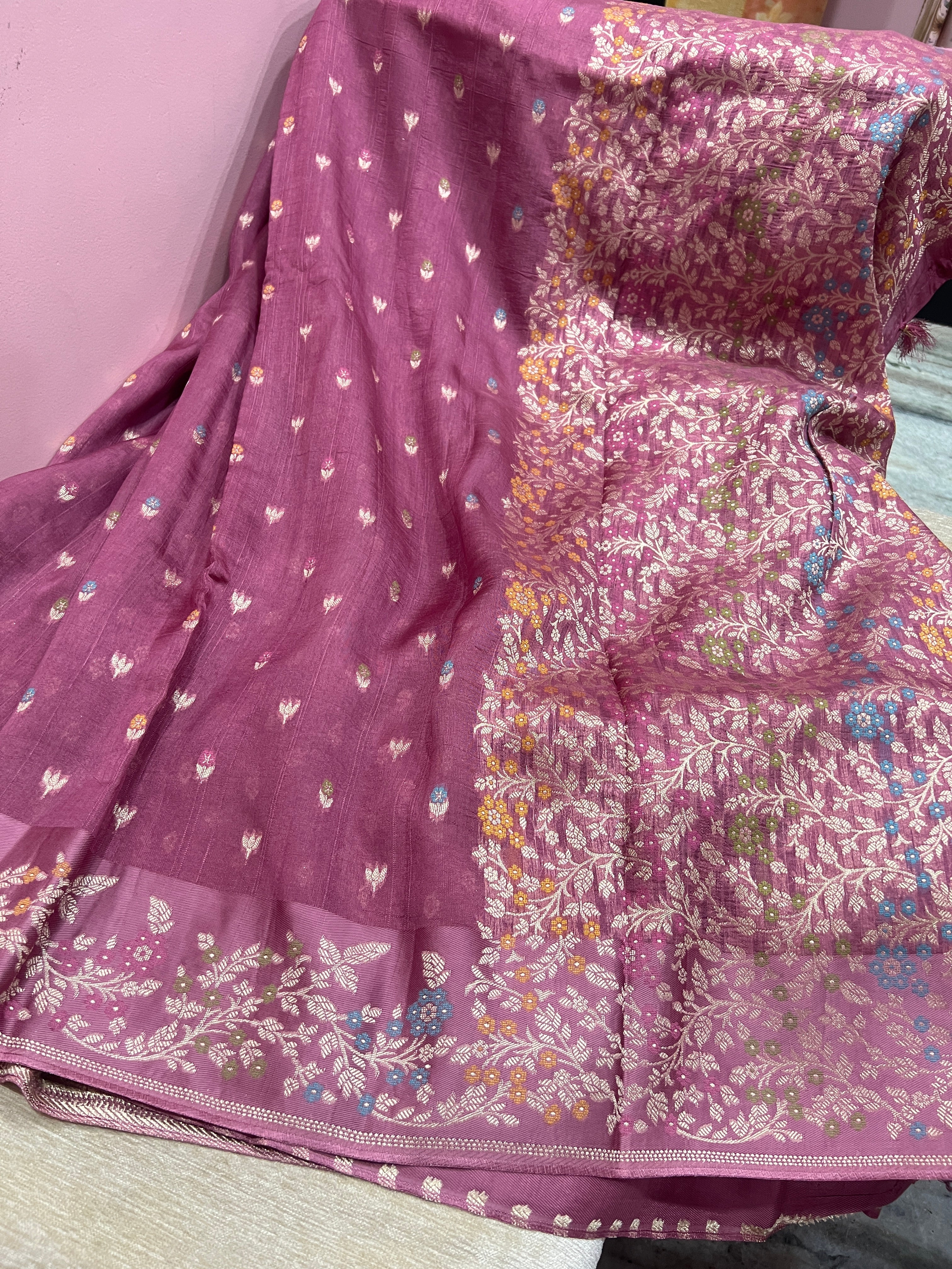 Pink Jute silk Saree
