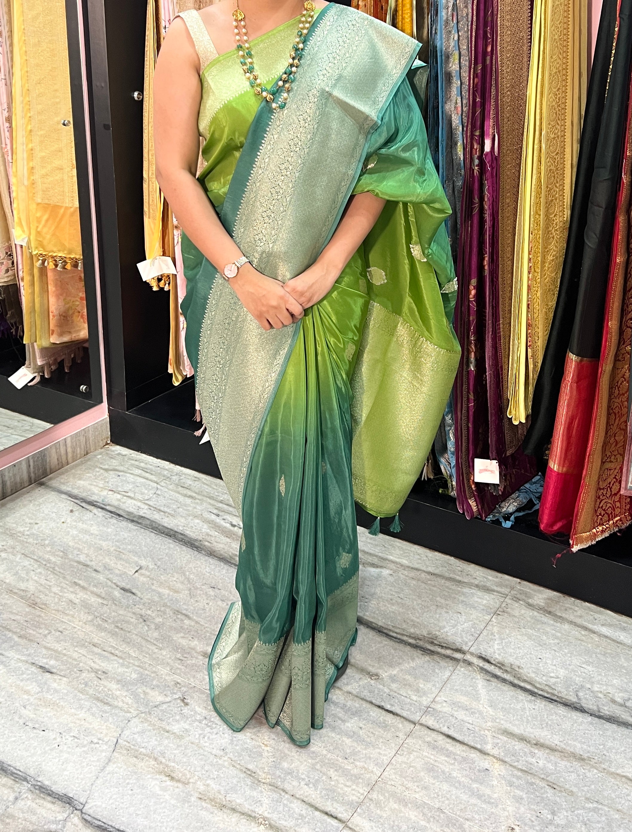 Shaded blue and green saree