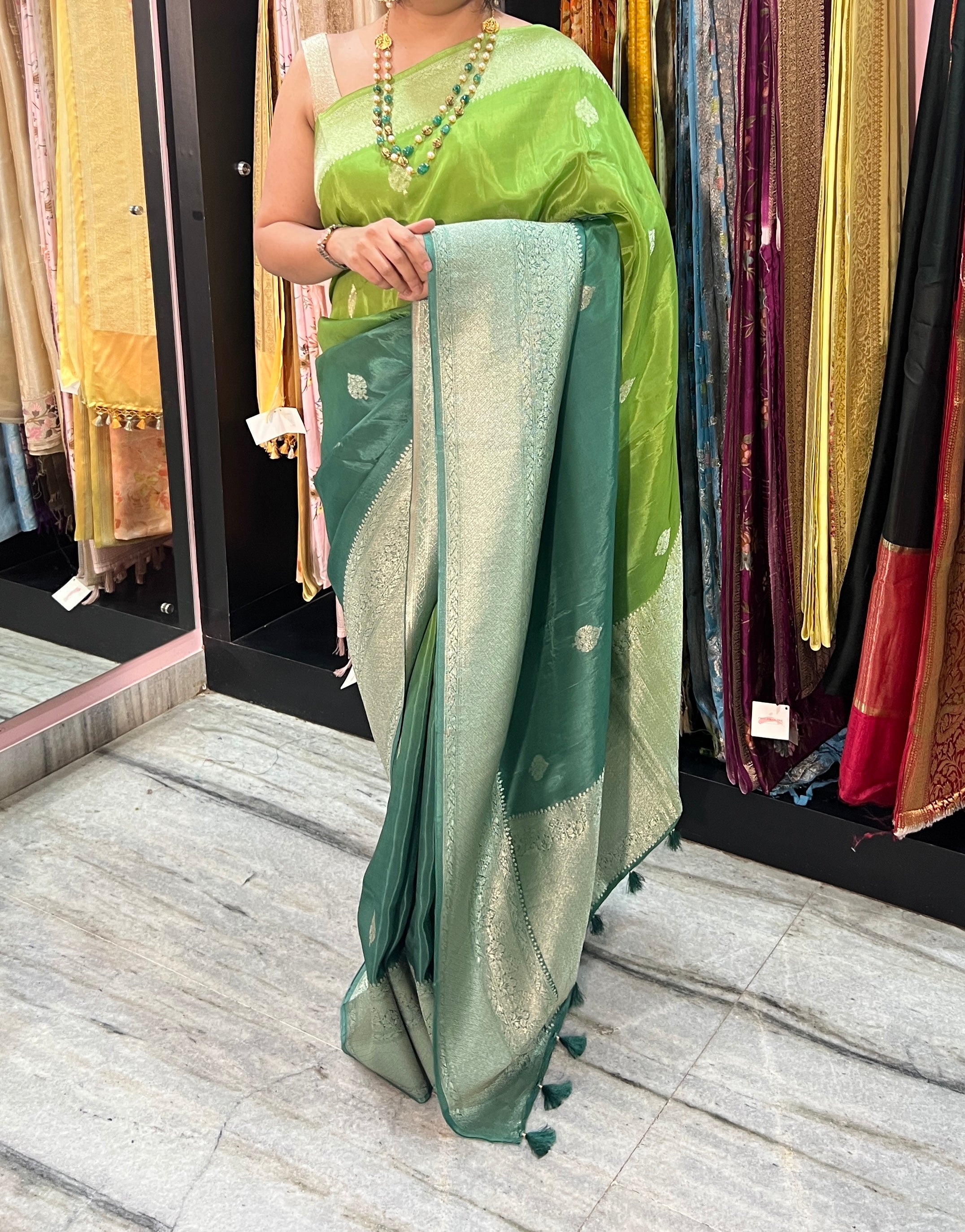 Shaded blue and green saree