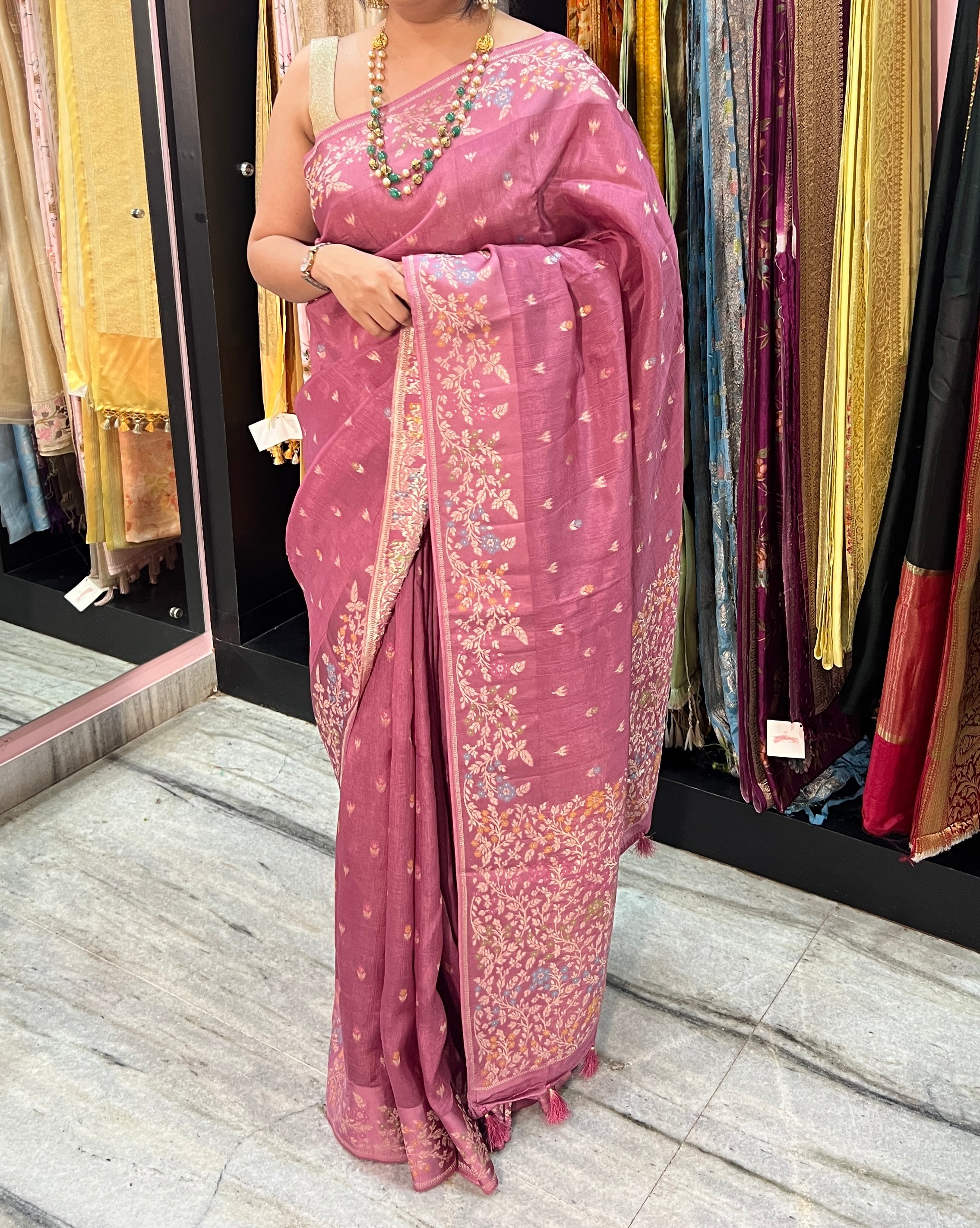 Pink Jute silk Saree